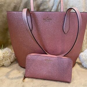 Kate Spade Purse Glittery Pink and Matching Wallet